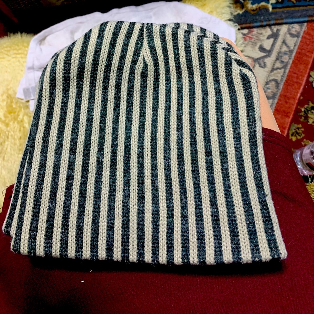 Navy Blue & Gray Stripe Beanie